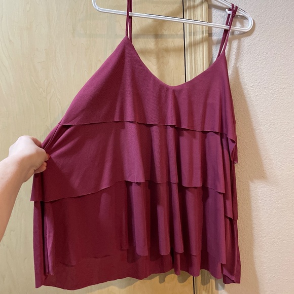 I love Tops - Women 1X Beautiful Mauve Layer Ruffled Spaghetti Strap Spring Summer Top Blouse